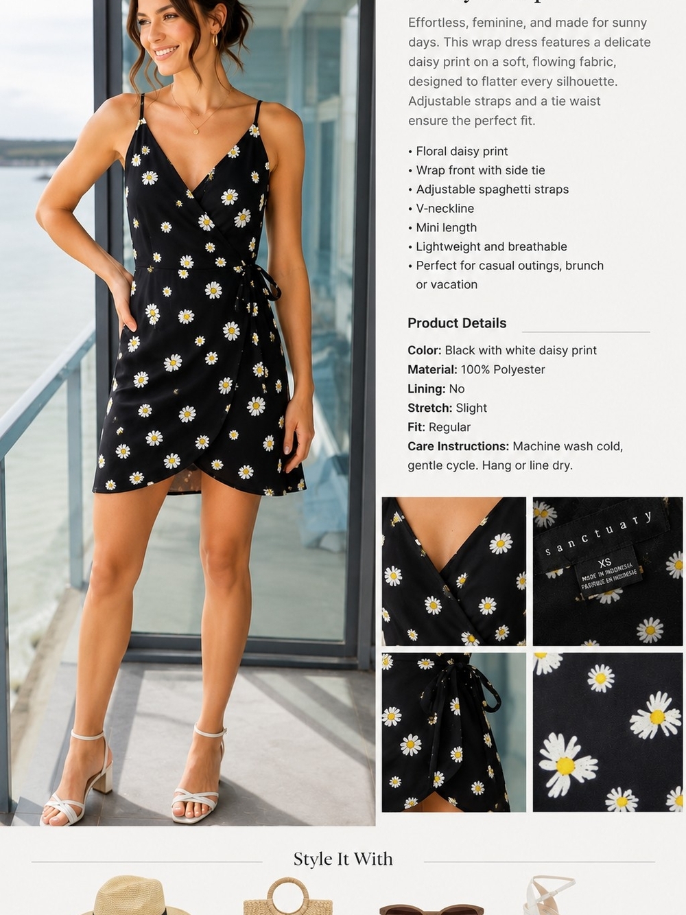 Sanctuary Black Daisy Wrap Mini Dress